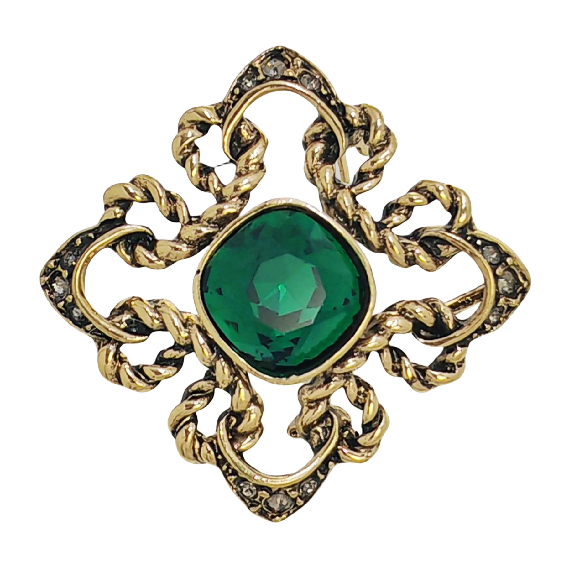 

Fashion Vintage Green Stone Centered Art Deco Cross Brooch Pin Mother's Day Green Crystal Jewelry