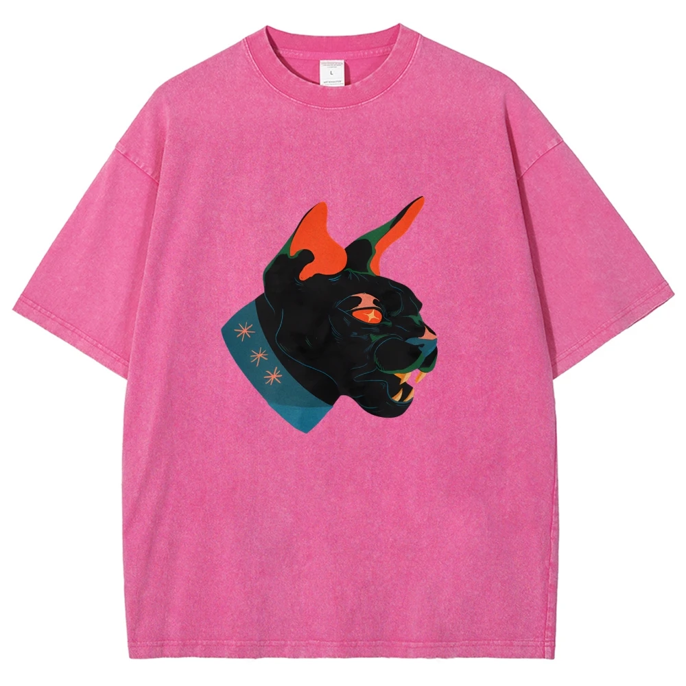 

Unisex Fit Washed T-Shirt Cool Cat Tees Shirts Men Women Short Sleeve T-shirts Cotton Oversized Y2K T-shirt Streetwear