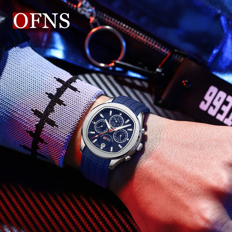 OFNS Casual Waterproof Date Sports Watches Clock For Men Male Relogio Masculino Three Eyes Six Needles Quartz Wristwatches reloj