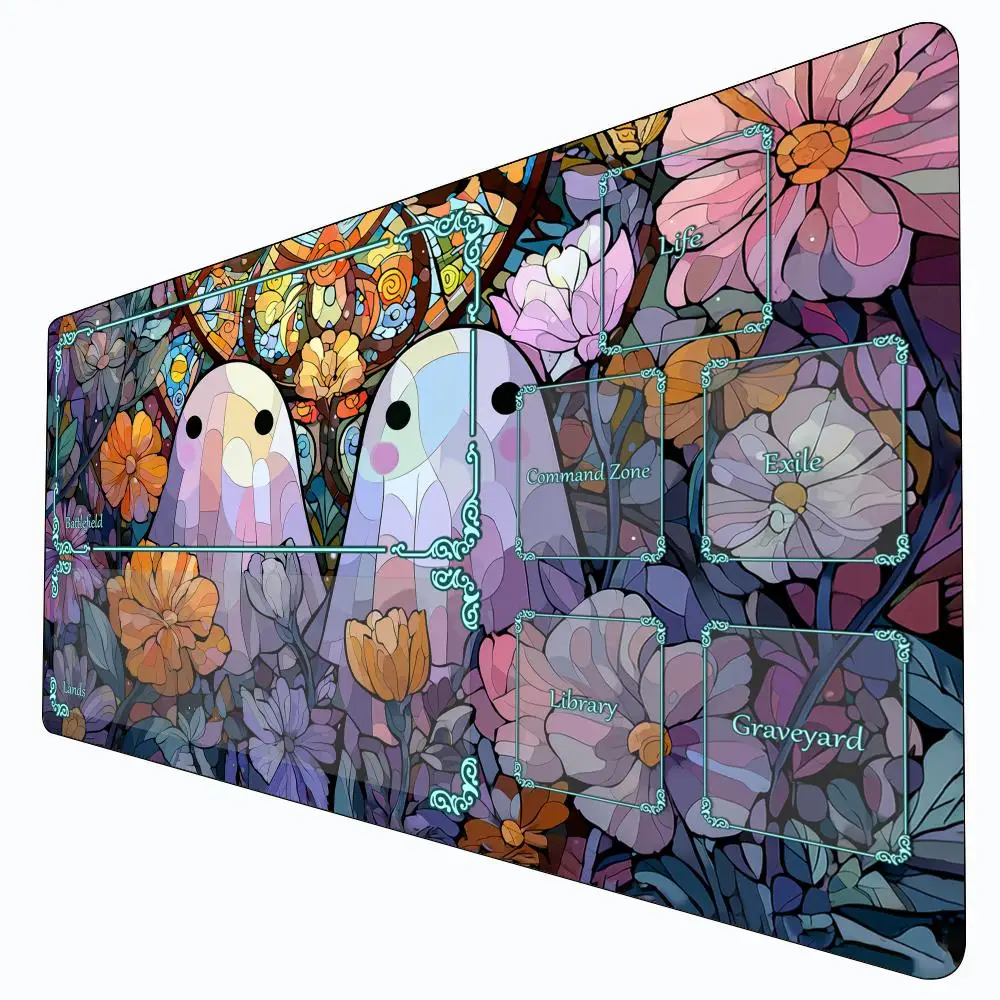 

Cute ghosts and flowers MTG Playmat Magic Card Battle Mat Non-Slip Durable 35X60CM Commander playmat Board Game Mat for TCG