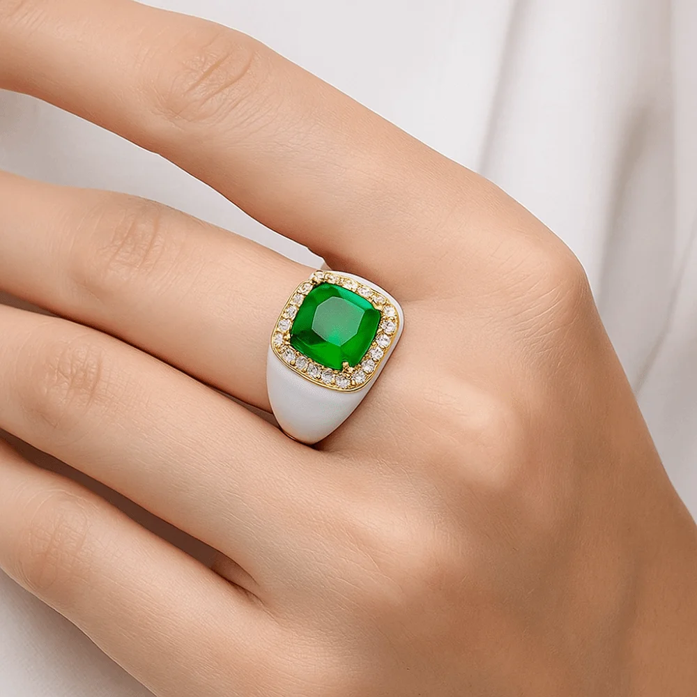 Adjustable Enamel Dripping Oil Ring Gold Plated Rhinestone Zircon Open Ring Punk Style Multicolor Geometric Square Ring Jewelry