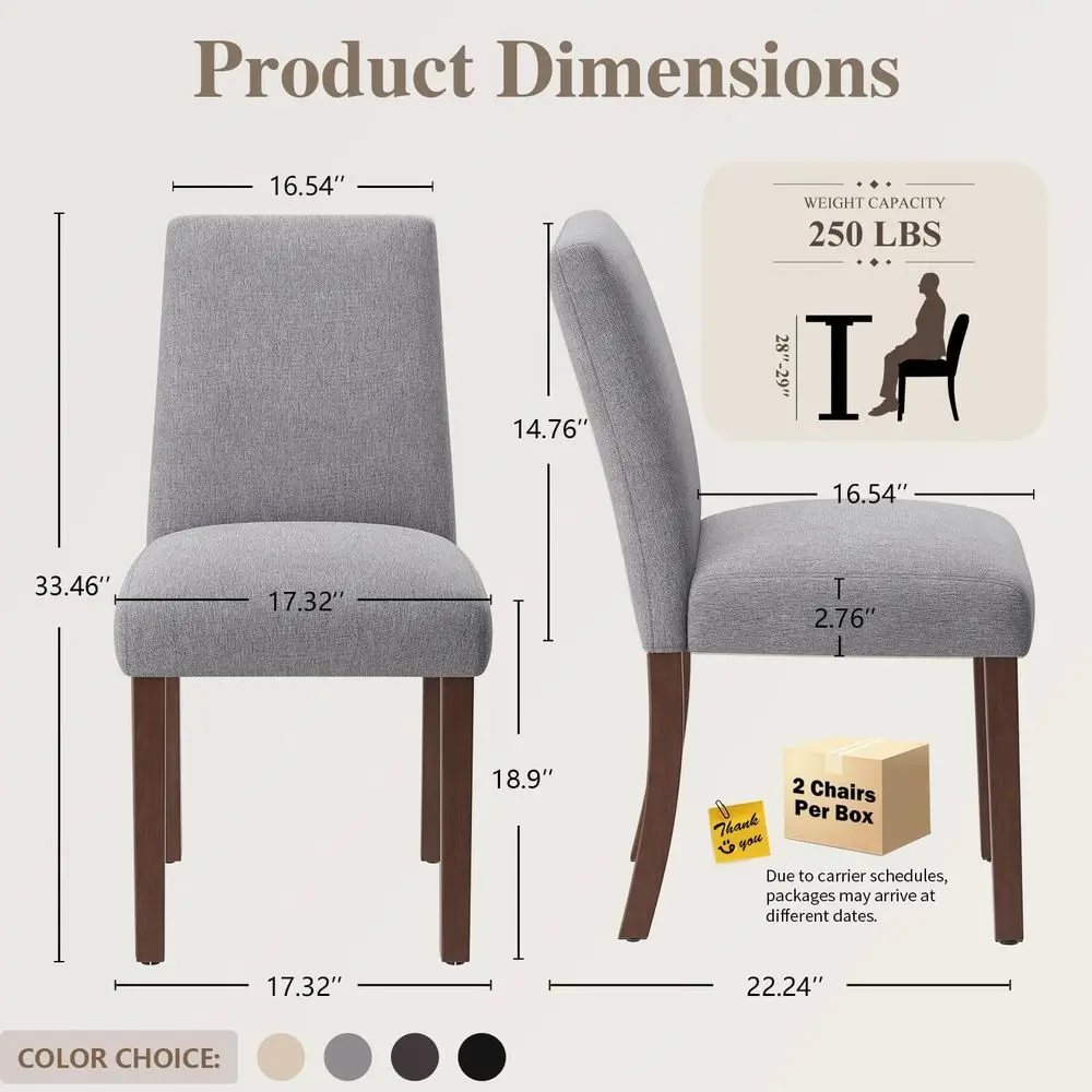 Set of 6 Upholstered Wooden Leg Dining Chairs in Gray for Kitchen, Restaurant, and Cafe
