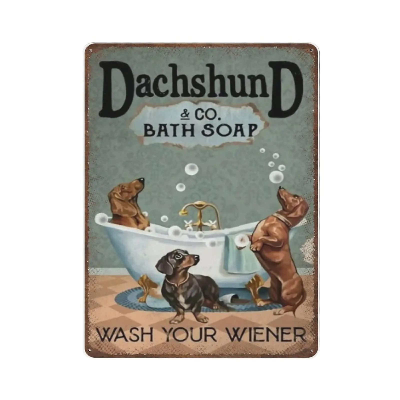 Antique Durable Thick Metal Sign,Wash Your Hands Bathroom Tin Sign, Dachshund Co. Bath Soap,Vintage Bathroom Sign Decor,Dog Love