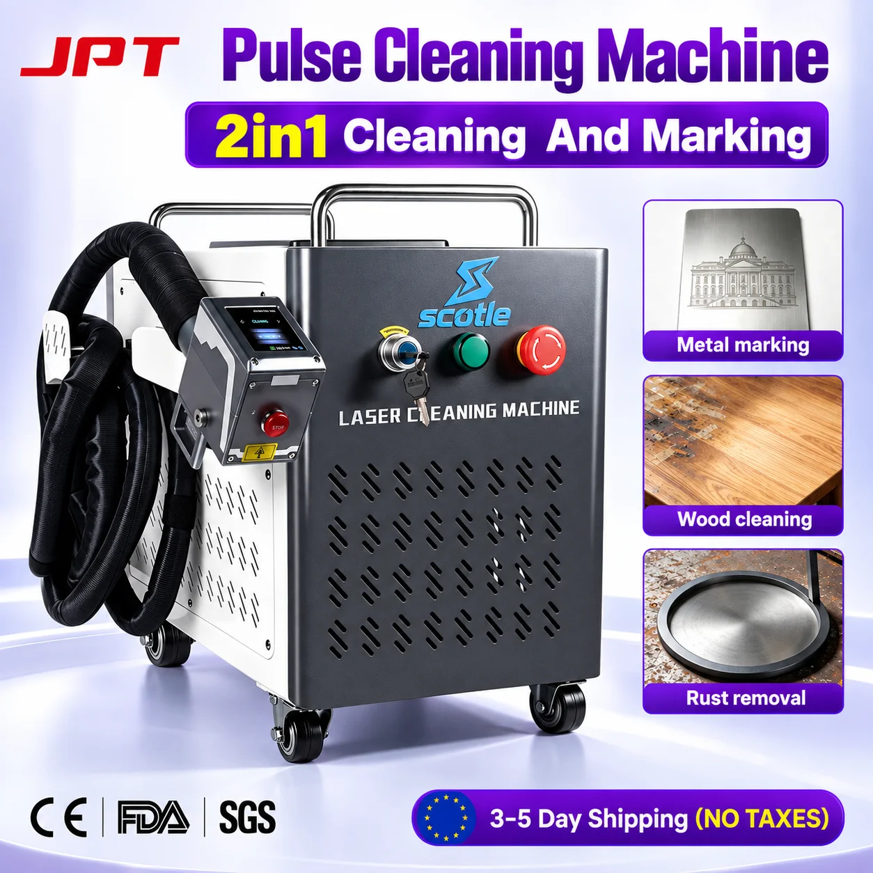 Image of JPT 300W Puls-Laserreinigungsmaschine, 2-IN-1 Markier- und Reinigungsmaschine, tragbarer Dual-Screen-Laserreiniger für Metall, Rost, Farbe, Holz, Graffiti und Wandreinigung, JPT 200W 100W