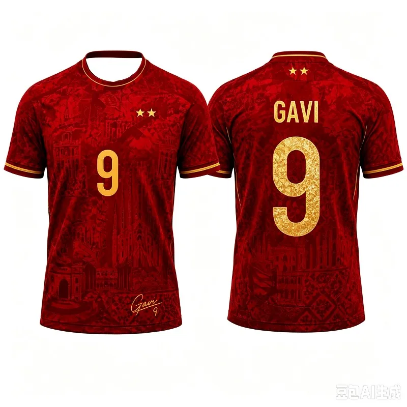 2026 Summer Spain‑Themed Lamine Yamal No.19 Commemorative Football Fan Jersey 3D Print Red Graphic Unisex Tee for Kids Adults