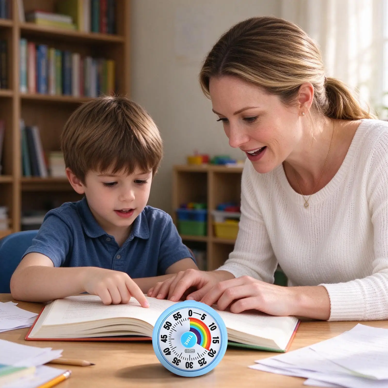 Visual Kids Timer 60-Min Countdown Silent Rainbow Disk Children's Visual Desk Timer For Kids Boys Teens Adults Home Kitchen