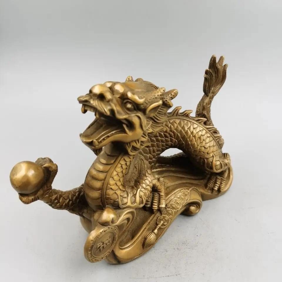 Copper Lucky holding ball dragon Statue animal dragon Statue Office Home Decor Gift for Desk Ornament