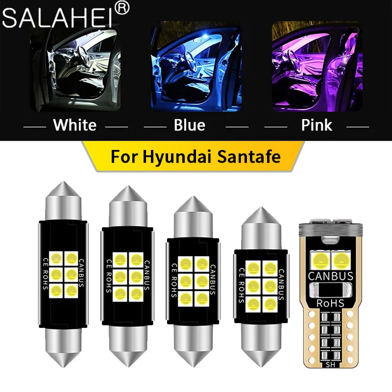 

14Pcs Car White Interior LED Light Bulbs Package Kit For 2007-2012 Hyundai Santafe Santa Fe CM ix45 Map Dome Trunk Lamp Iceblue