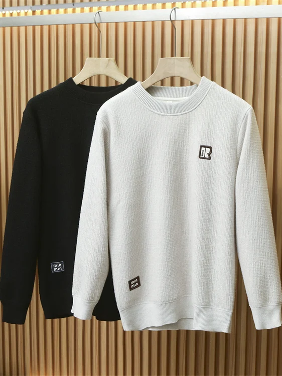 

Warm Fce Lined Knitted Sweater round Ne Men's Autumn Winter Thermal Knitwear Casual Sle Polyester Fiber Long Sve Top