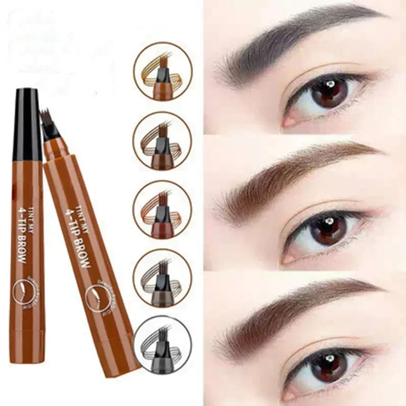 5 Colors Eyebrow Pencil Waterproof 4 Fork Tip Eyebrow Tattoo Pencil Cosmetic Long Lasting Natural Dark Brown Liquid Eye Brow Pen