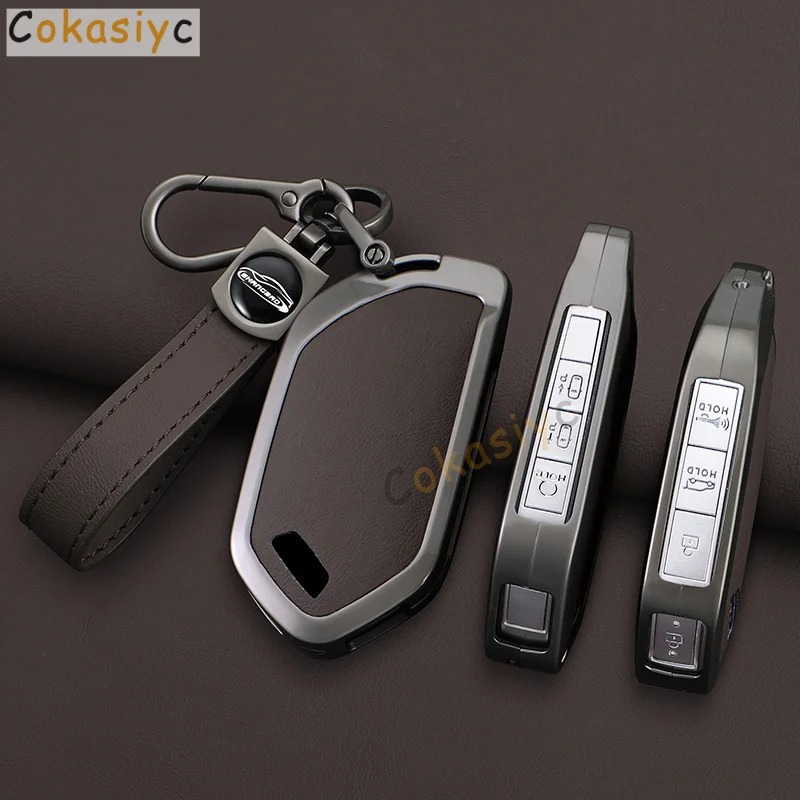 Zinc Alloy Leather Car Remote Key Case Cover Holder Shell For Hyundai Ionic 6 Grandeur GN7 Kona Ev New Grand Prix Accessories