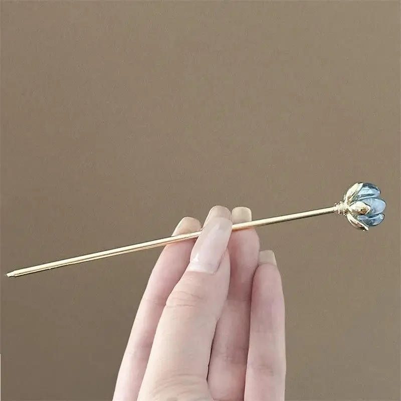 Blue Flower Hairpin, Daily Hair Accessory, Hairpin for the Back of the Head, Simple Hairpin for Cheongsam, Hair Accessory for Women view 5