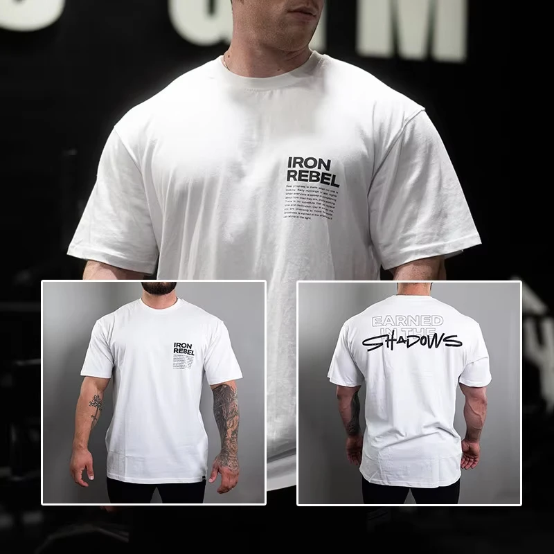 Men's Gym Streetwear T-Shirt, Earned Not Given Bold Text Design, Oversized Crew Neck for Lifting