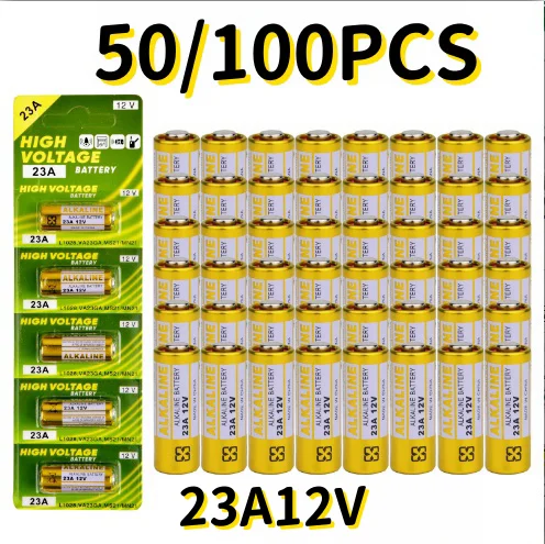 50/100 Uds 12V batería alcalina A23 23A 23GA A23S E23A EL12 MN21 MS21 V23GA GP23A LRV08 para timbre de Control remoto juguete célula seca