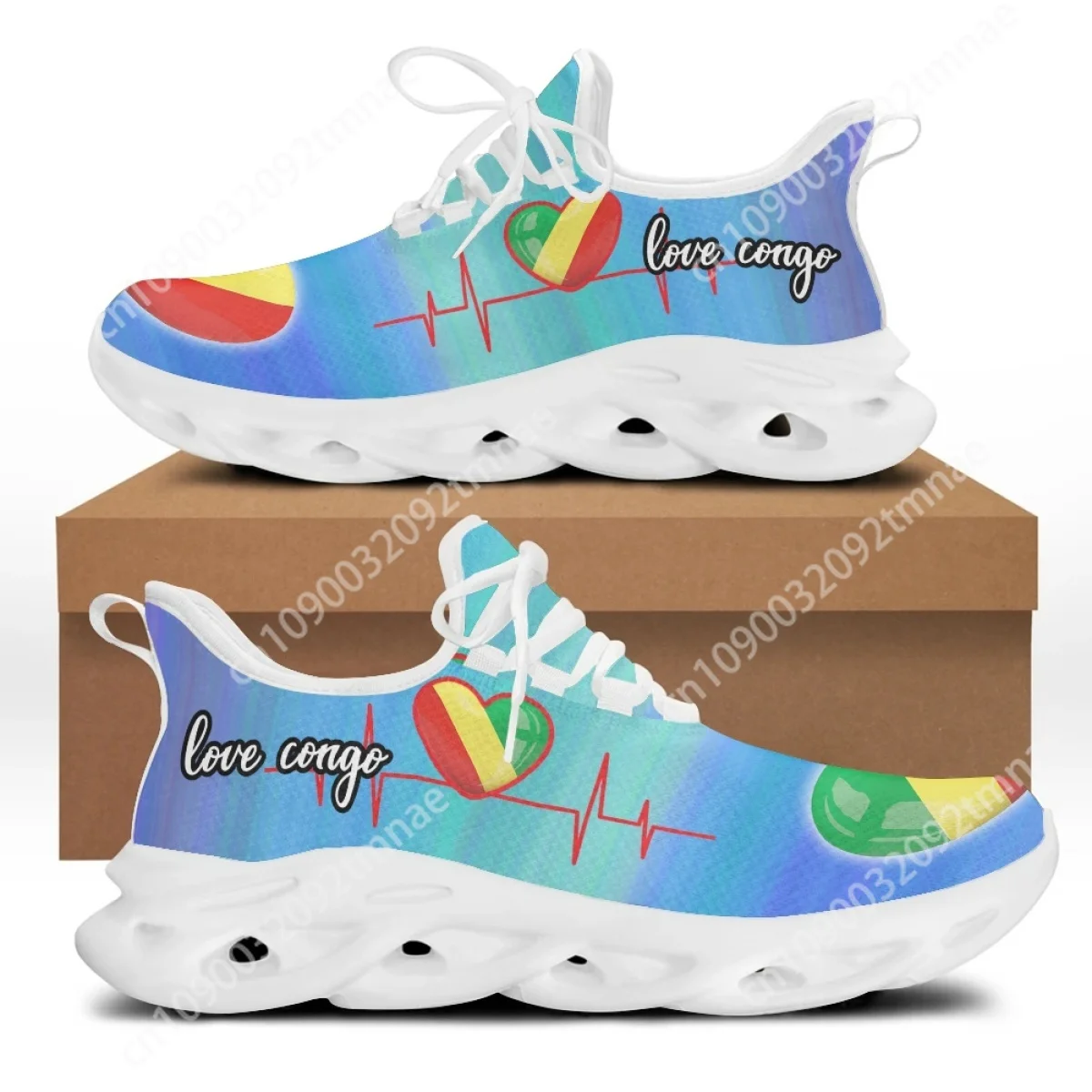 Custom Republic of Congo Flag Design Women Lace up Sneakers Fashion Patriotic Printing Flats Shoes for Ladies Zapatos Mujer