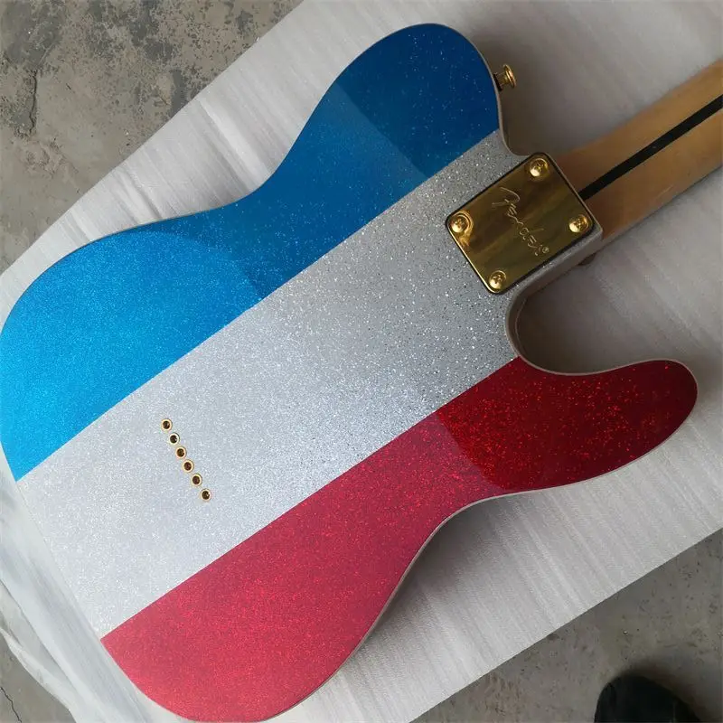 Left Hand Classic Crafting Electric Guitar 6 Strings Personal Tailor Tricolour Blue White Red National Flag Style Factory Outlet