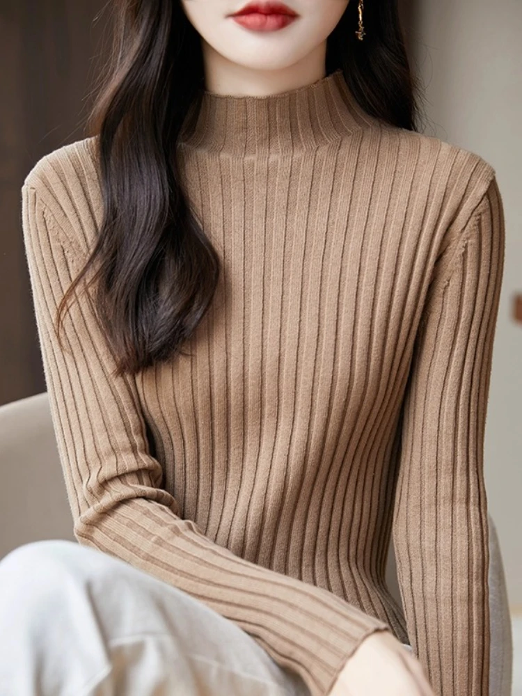 2023 langarm Dünne Grundlegende Pullover Herbst Winter Gestrickte Rippen Rollkragenpullover Frau Pullover Kleidung Frauen Solide Tops