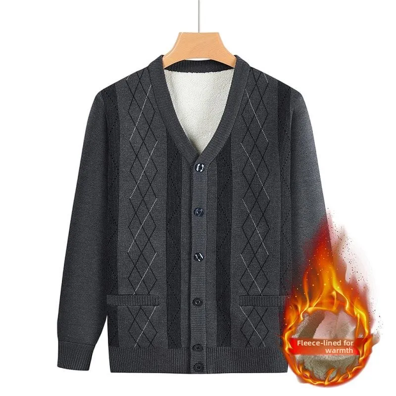 

Вязаный кардиган Thiened Fce для мужчин среднего возраста, осенне-зимняя домашняя одежда, особый свободный крой