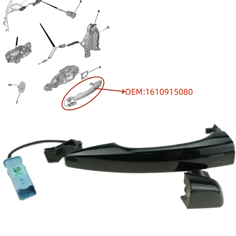 

1610915080 For Peugeot 508 408 308S 4008 5008 Citroen C5 C6 Black Exterior Door Handles Outside Handle With Sensor Key Hole
