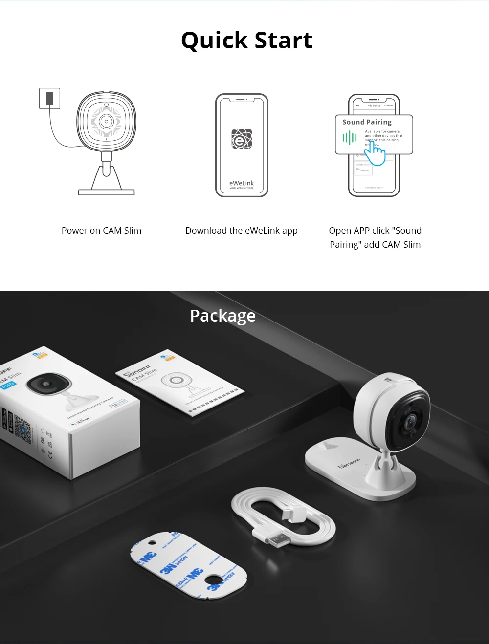 SONOFF CAM Slim Wi-Fi Smart Security Camera Motion Detection Alarm Local and Cloud Storage Smart Home Safety eWelink APP Control