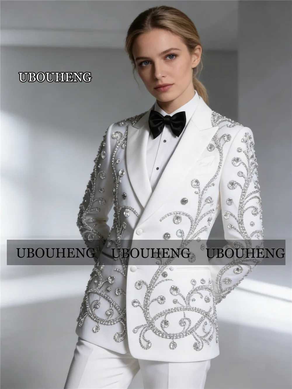 

Luxury Rhinestones Beaded Women Suits 2 Piece Lady Wedding Party Tuxedos Outfits Customized Bride's Mother Dress Female Attire
