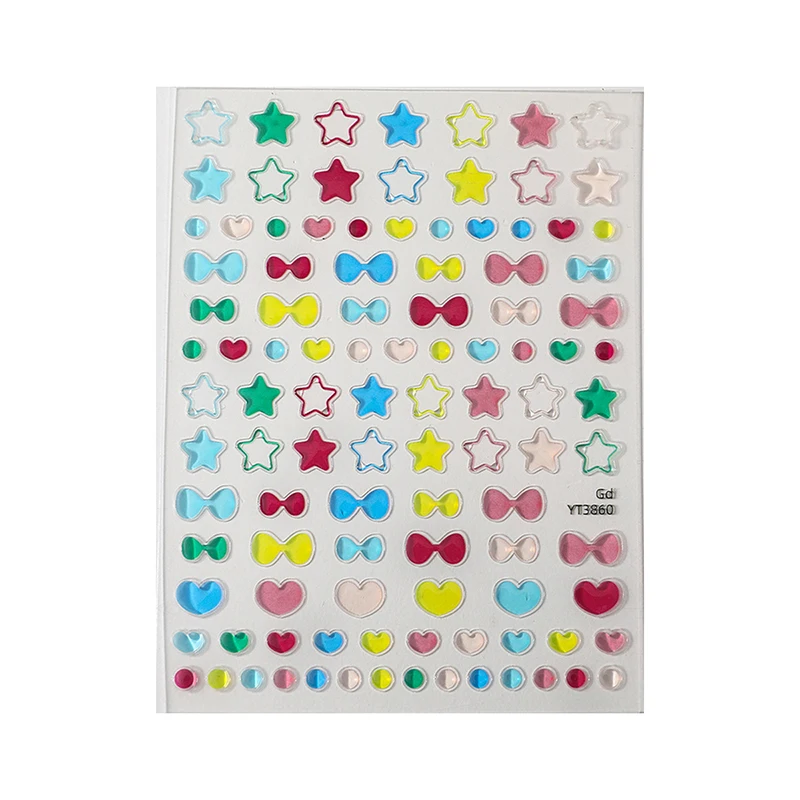 Cute Star Heart Bowknot Nail Stickers Colorful Jelly Star Nail Art Slider Decorative Stickers PVC DIY Manicure Salon Summer Gift