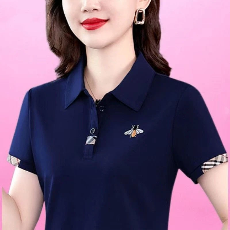 Polo Shirt Short Leeve T-shirt Women's Summer 2025 New Loose Ladies Slim Collar Polo Top Woman Clothing