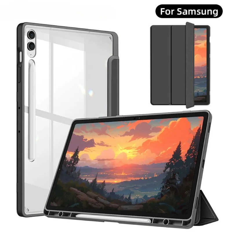 

For Samsung Galaxy Tab S6 Lite 10.4 A8 10.5 S7 11 S8 S9 Plus 12.4 Acrylic three-fold Tablet Case Fashion Cover with Pen Holder