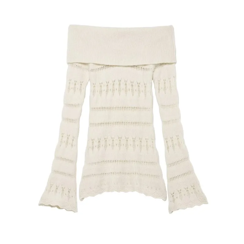 Frauen Aushöhlen Off Schulter Gestrickte Pullover Herbst Casual Langarm Pullover Vintage Chic Weibliche Tops