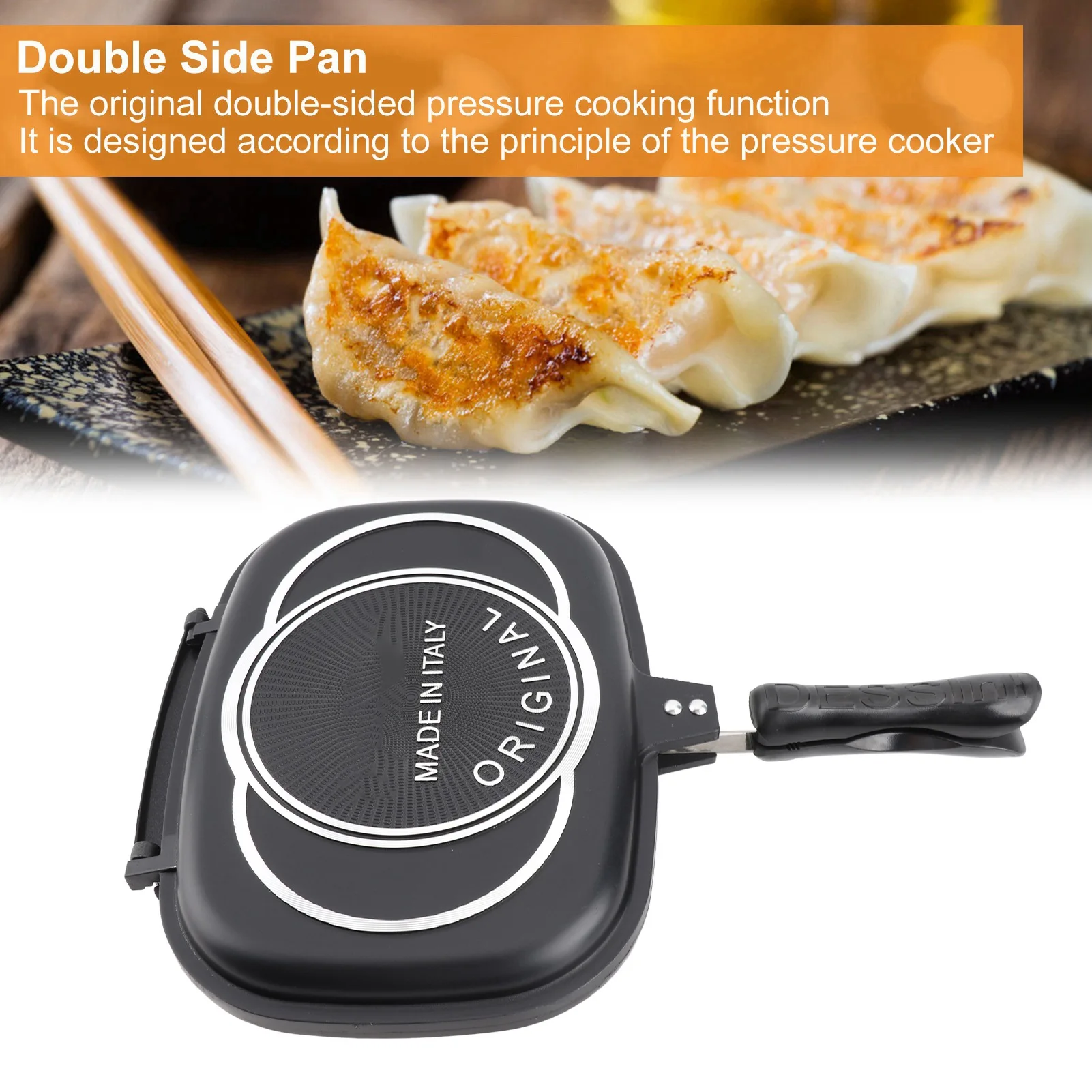 

Double Side Pan Pan Grill Pan Frying Double Side Portable Anti‑Burn Handle Kitchen Supplies Grill Pot 32cm/12.6in Portable Pan