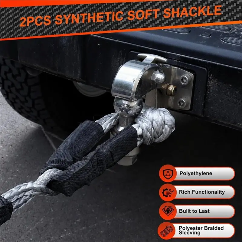AA76-Soft Shackle, 2PCS 1/2 inci X 22 inci Sintetis, Untuk Sebagian Besar Kendaraan Mobil, Tali Derek Off-Road, Penyelamatan Kendaraan, Road Shackles