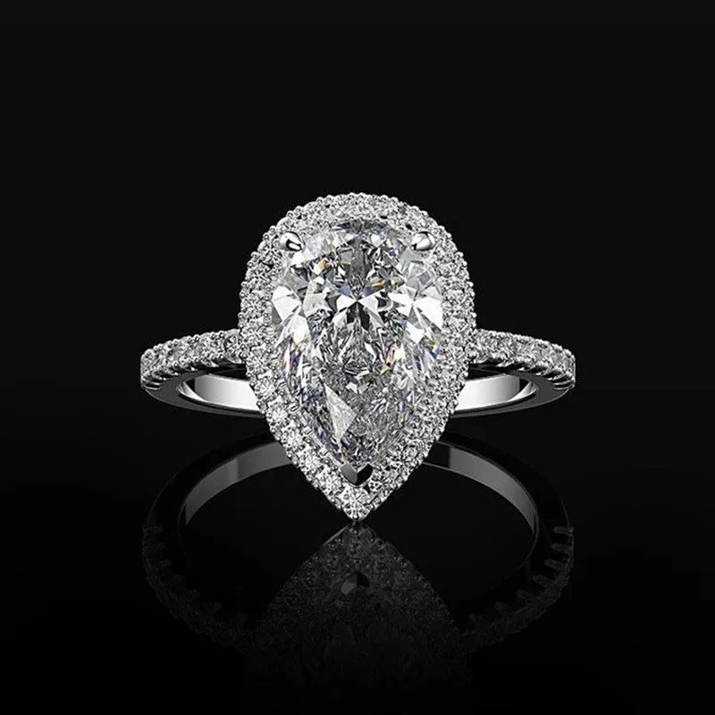 Women Water Drop Zircon Ring Silver Plated Stainless Steel Wedding Band Trendy Jewelry Ornament Wholesale Sizes 6-11