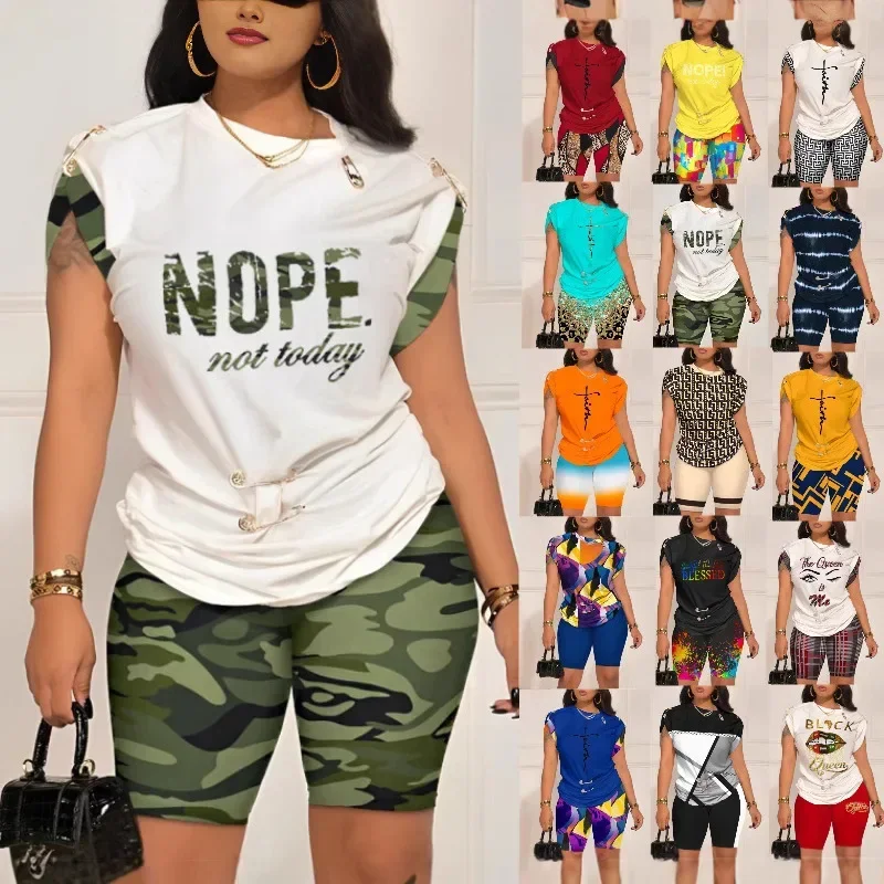 

T9043 Fashionable Casual Design Sensible Digital Printed Suit Skirt Set Summer 2023 Independent Station Cross-border Style