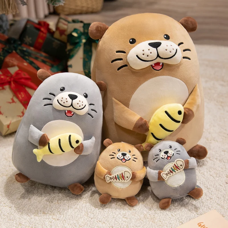 12/20/30cm dos desenhos animados abraçando peixe lontra brinquedo de pelúcia pingente travesseiro marrom cinza redondo lontra brinquedo de pelúcia decoração para casa presente para crianças