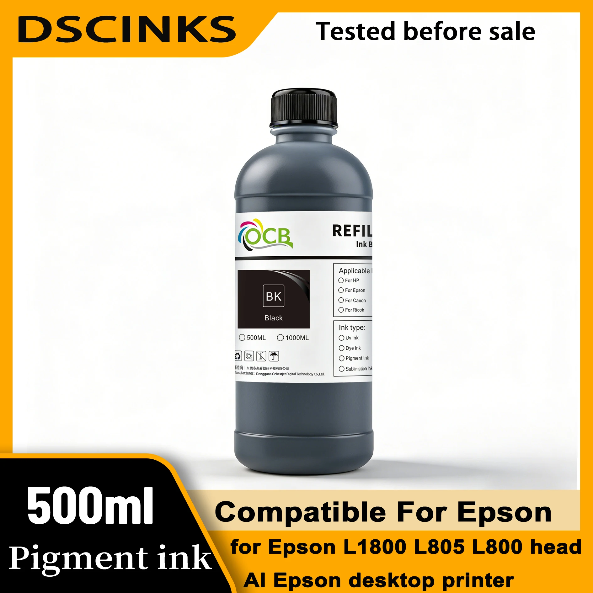 Tinta pigmentada de 500 ml para cabezal de impresión Epson L1800 L800 L805 1390 1400 1410 universal para todas las impresoras de escritorio Epson