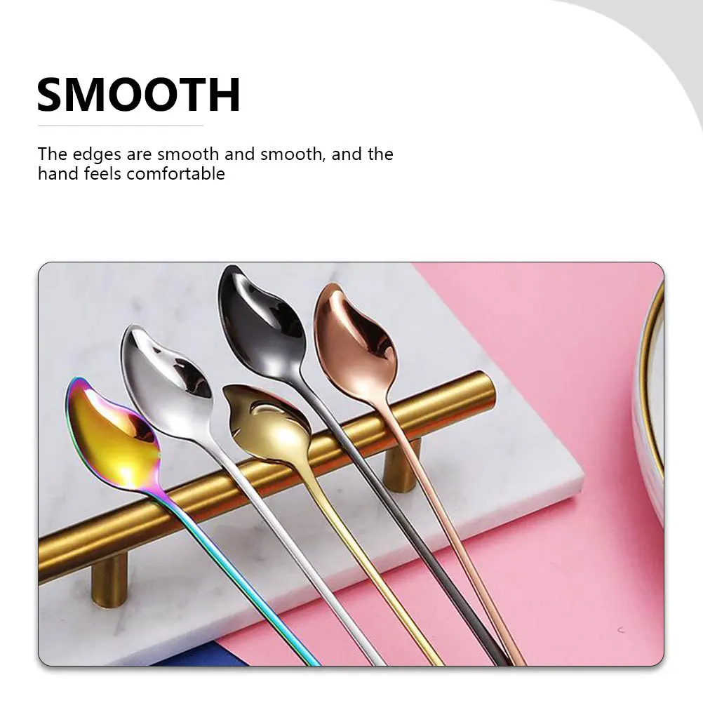 

5pcs Stainless Steel Dessert Spoons Unique Stirring Coffee Scoops For Ice Cream Watermelon Milk Beverages Home Kitchen Bakery