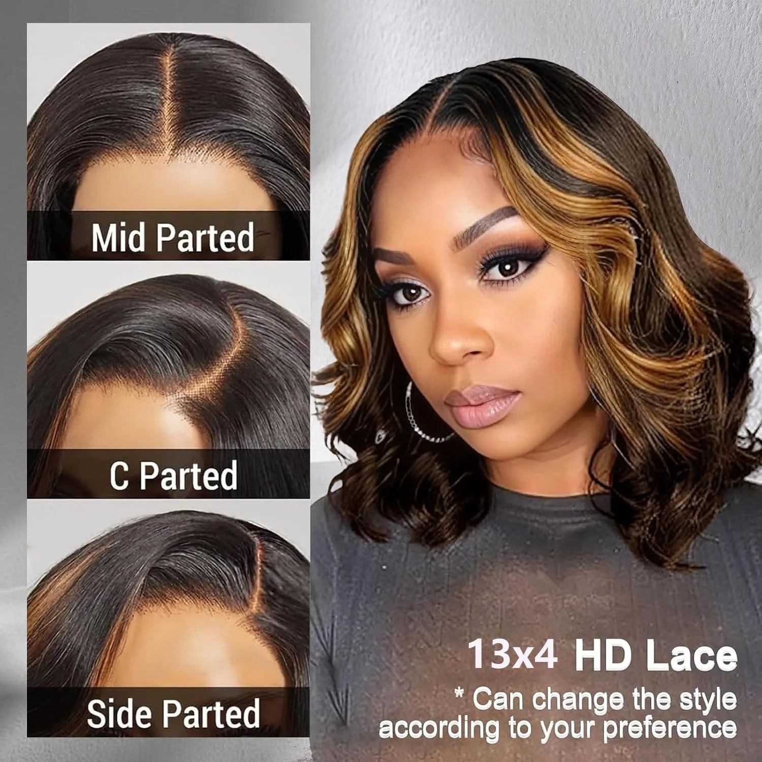 Ombre Evidenziare PB/30 Onda Del Corpo Breve Bob Parrucca Dei Capelli Umani 13x4 HD Trasparente Anteriore Del Merletto Dei Capelli Umani Ombre Brasiliane Frontale capelli