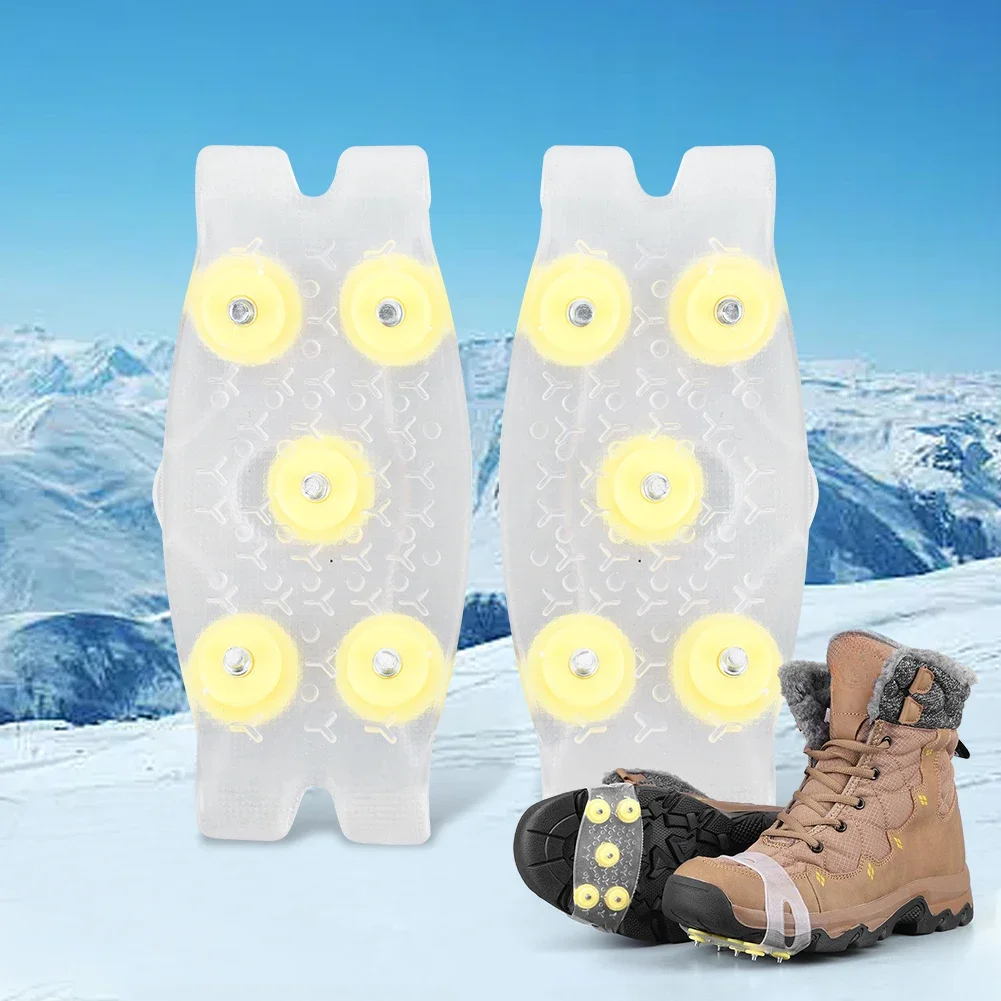 5-Stud Climbing Crampons Silicone Anti Slip Snow Claw Spikes Grips Shoes Covers Unisex Boots Snow Cleats Walking Hiking Cover