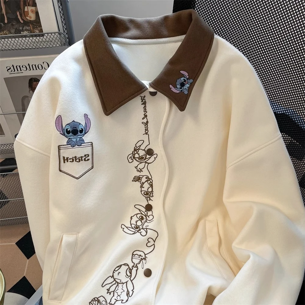 سترة ريترو ستيتش التطريز اللون كتلة التلبيب للنساء الربيع والخريف العلامة التجارية العصرية عارضة زوجين البلوز سترة #4