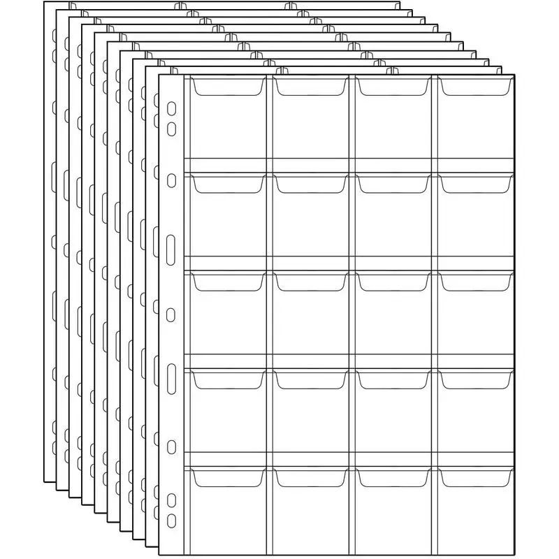 5 Sheets Clear PVC Coin Binder Pages,20 Pockets Each,Acid-Free Inserts for Coins,Banknotes & Stamps Collectors