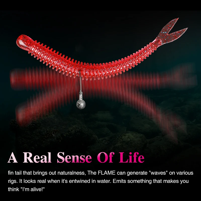 TSURINOYA Soft Bait Fishing Lure FLAME 3.0in 1.8g 18pcs Silicone Worm Bass Pike Light Game Fishing Rig Tackle Swimbait