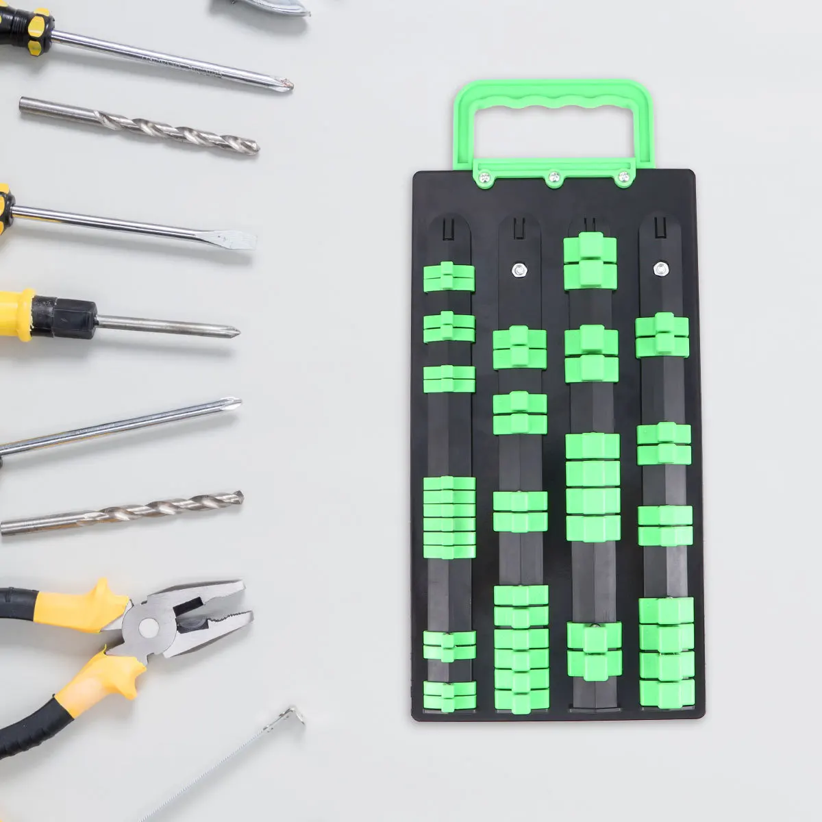 Wytrzymały, wielofunkcyjny uchwyt na klucze nasadowe, prosty w konstrukcji, praktyczny w użyciu, uchwyt na klucze nasadowe.