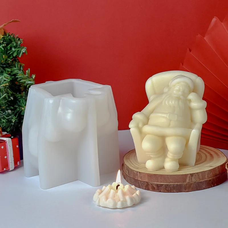 Cross-Border New Arrival Snooze Santa Claus Aromatherapy Candle Silicone MoldDIYChristmas Decoration Plaster Mold