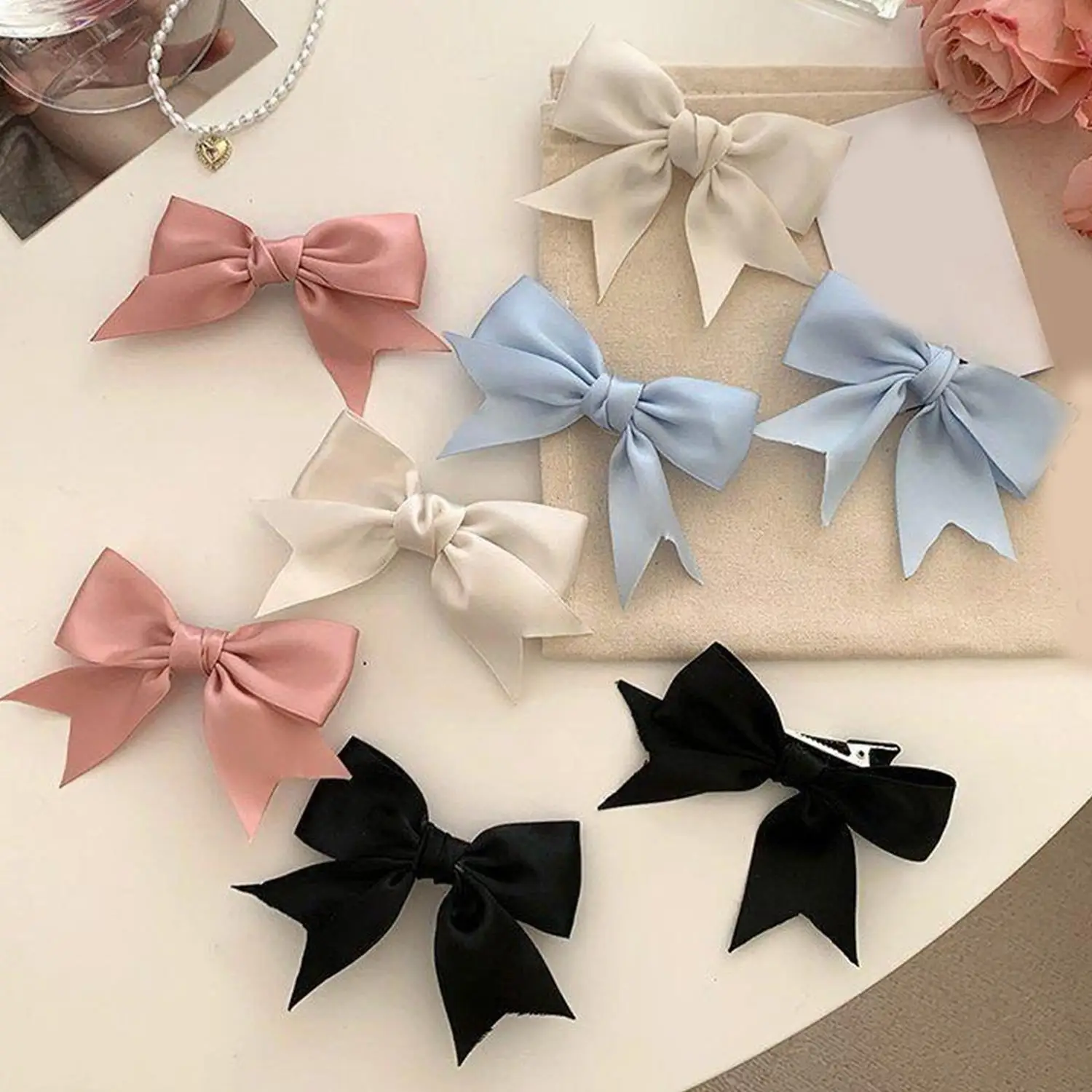 

1Pcs Lovely Solid Color Ribbon Bows Hair Clip for Girls Summer Bangs Side Clip Hairpins Barrettes Headwear Hair Accessories