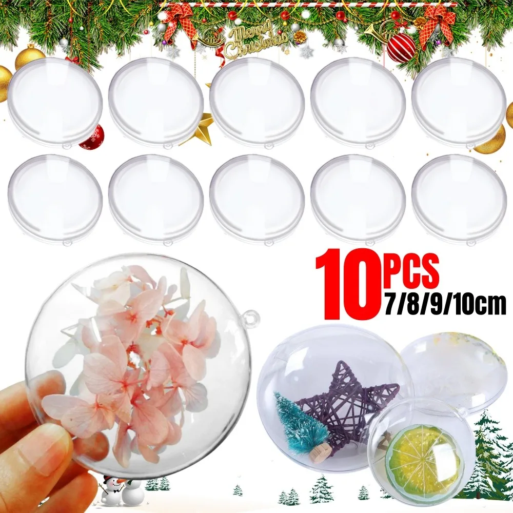 10PCS Weihnachtskugeln Home Decor Hochzeit Weihnachten Party Dekoration Transparente flache Kugel 7/8/9/10cm DIY Weihnachtsbaum Ornament