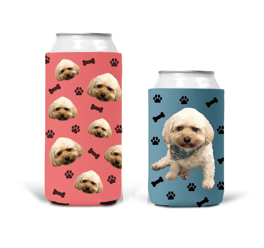 Custom pet can coolers, personalized dog can cooler, cat drink hugger, personalized pet gifts, pet faces can insulator