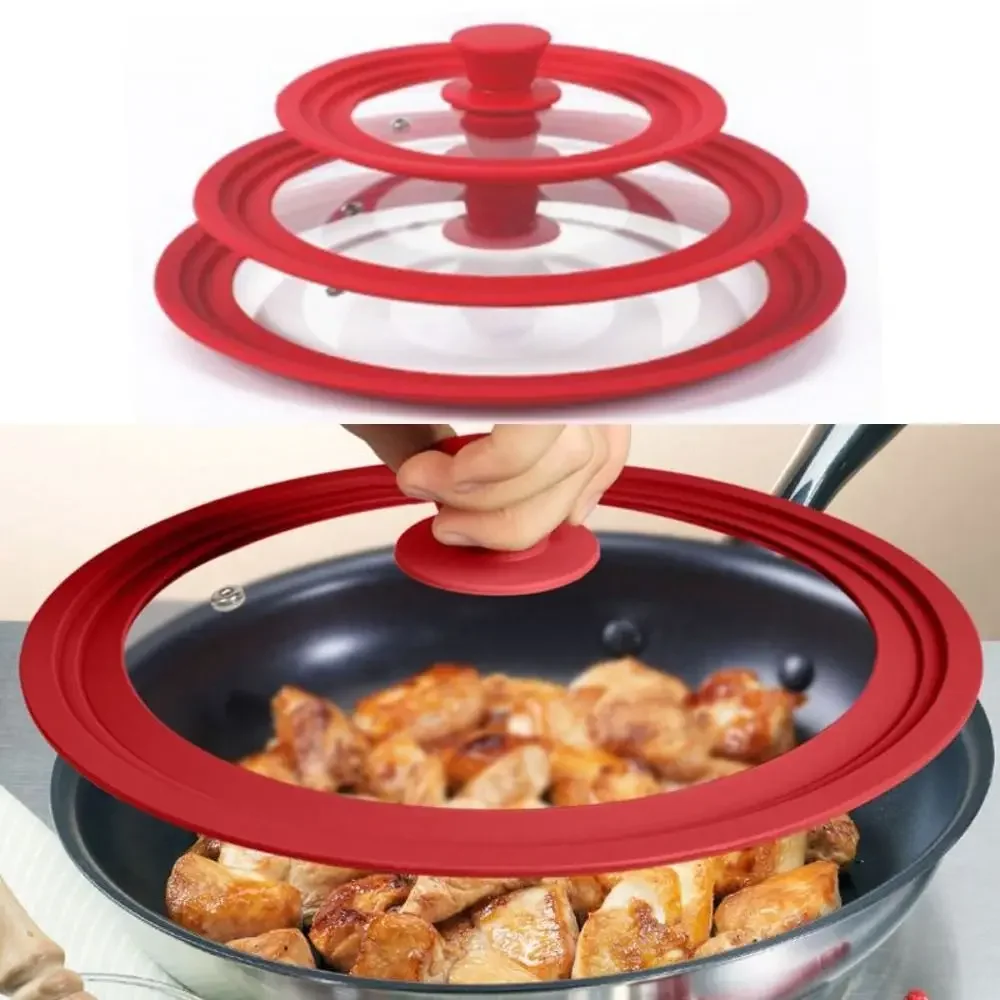 Universal Round Pot Lid for Pots Pans Cookware Silicone Rim Pot Clever Lid Tempered Glass Lid Heat Resistant Skillet Pan Cover