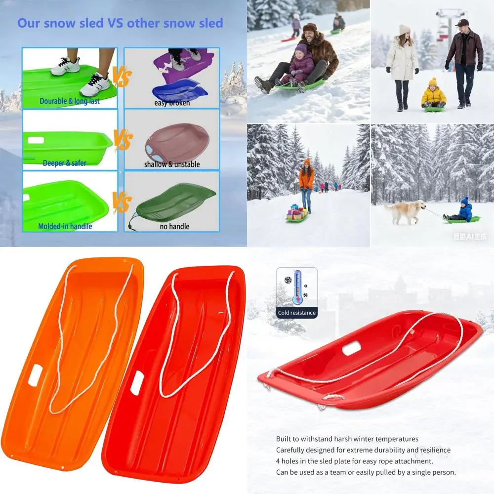 

Family-Friendly Winter Sled with Durable Handles and Towing Ropes for 1-2 People, Ideal for Skiing and Outdoor Fun