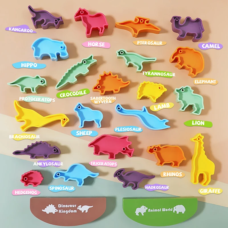 Children Balance Blocks Toys Animal Dinosaur Puzzle Building Stacking High Board Games Montessori Educational Toy For Kids