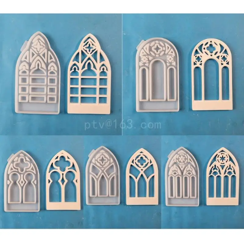 5pcs Gothic House Candle Holder Silicone Molds House Shape Candlesticks Resins Molds DIY Castings Mould for Concrete